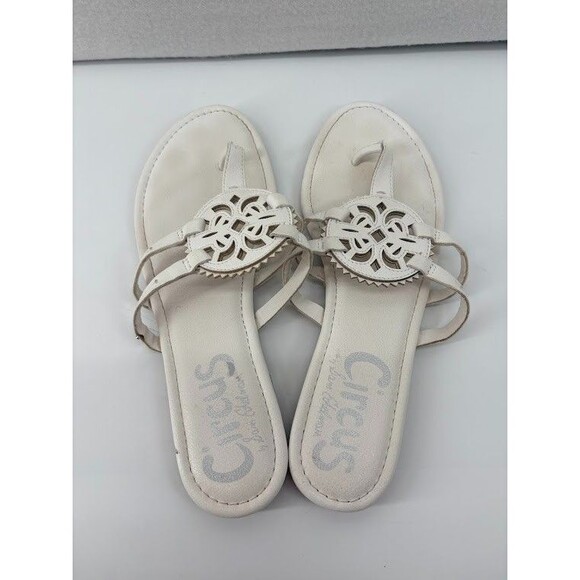 Circus Sam Edelman White Faux Leather Flip Flops Sandals Women's Size 11 M - Picture 3 of 4